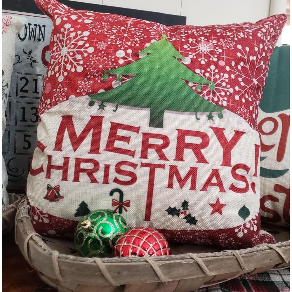 Festive "Merry Christmas" Throw Pillow Cover